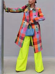 Women’s Rainbow Plaid Double-Button Windbreaker by Snagg A Jacket