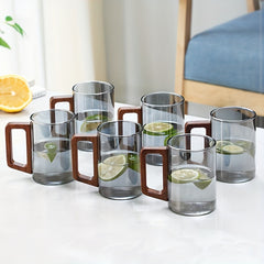 Glass Cup Set With Wooden Handle 4 Or 6 Pack Home Tea Cups by Snagg A Cup