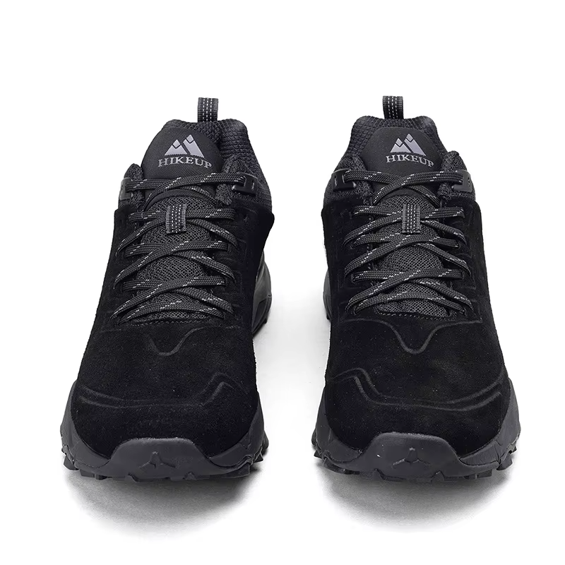 Men's Genuine Leather Hiking Shoes – Low-Cut Trekking Shoes, Black or Khaki