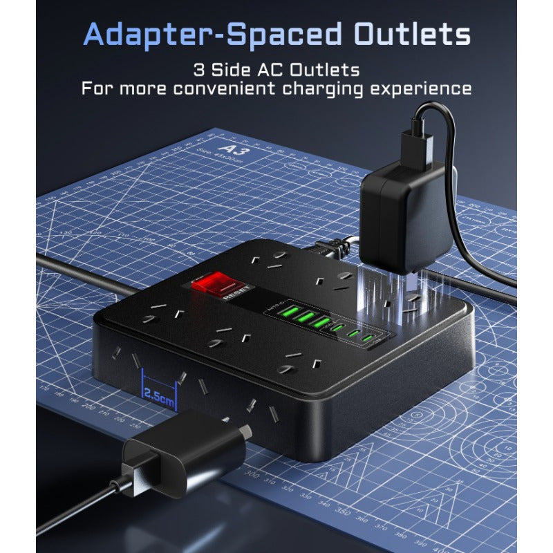 18-in-1 Powerboard with USB-C | Surge Protector Power Strip (2m Extension) by Snagg An Extension Cable
