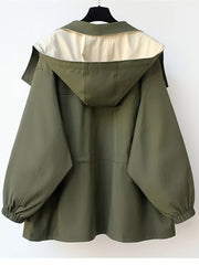 Unisex Two-Tone Hooded Trench Coat with Drawstring Waist by Snagg A Jacket