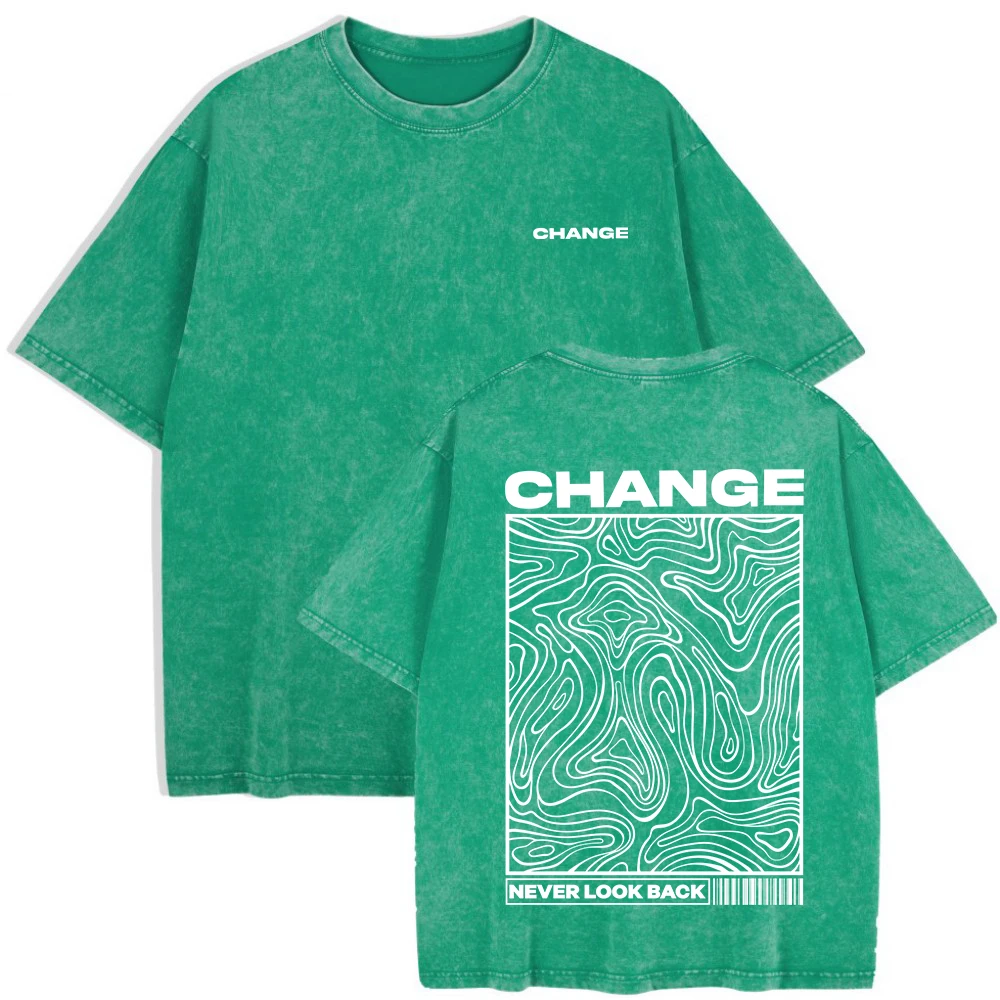 Women's "Change, Never Look Back" Washed T-Shirt | Cotton Oversize Summer Casual O-Neck Top
