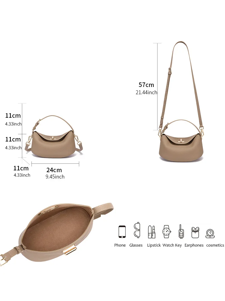 Genuine Leather Minimalist Crossbody Bag – Small Luxury Fashion Handbag & Shoulder Bag for Women (24×11×11cm)