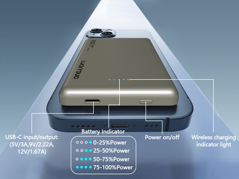 10000 MAh Slim Wireless Power Bank Compatible For IPhone Series by Snagg A Power Bank