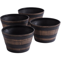 4pcs Whiskey Barrel Style Flower Pots with Trays by Snagg A Pot