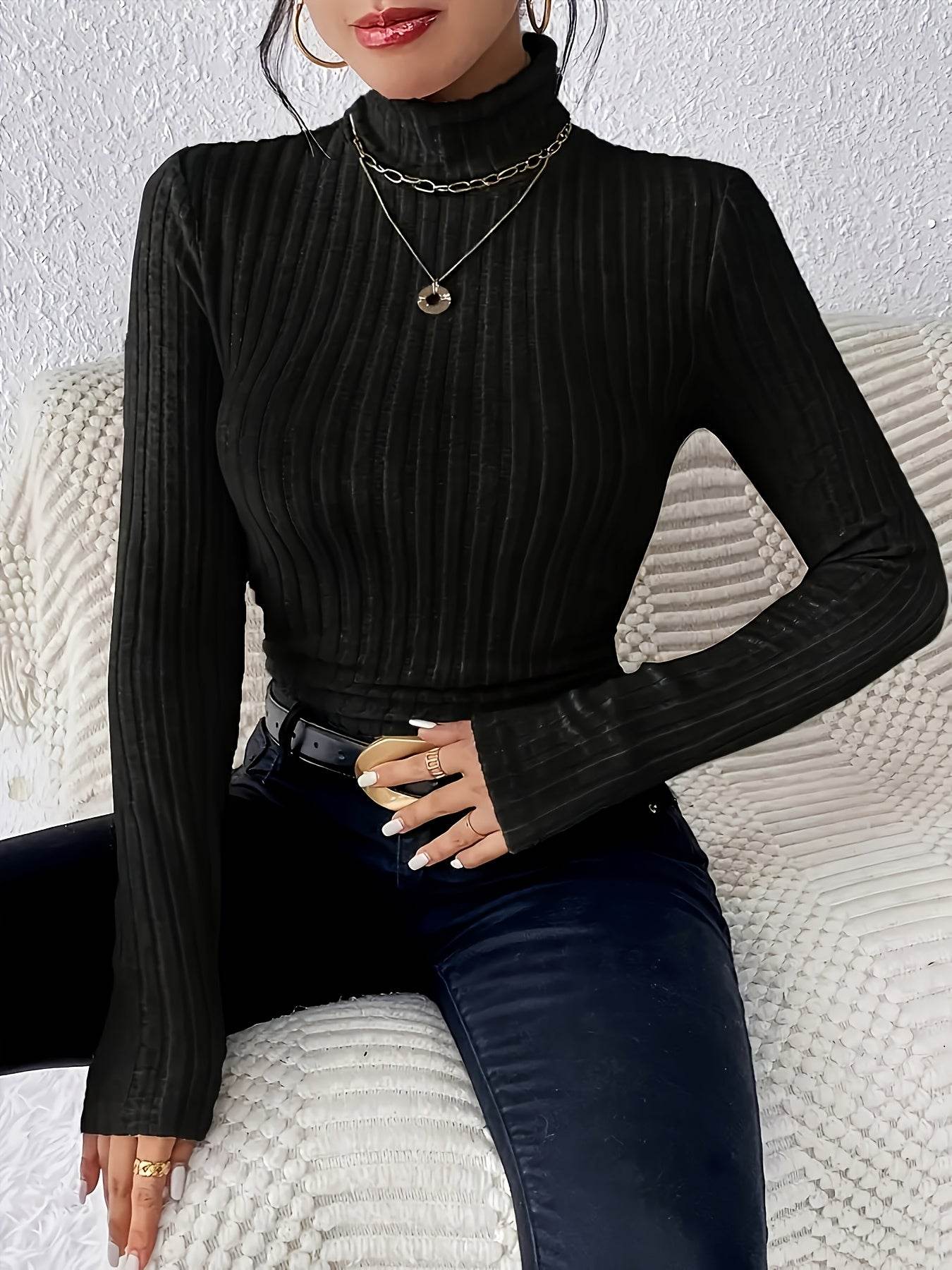3pcs Women’s Ribbed Turtleneck Long Sleeve Tops - SnaggIt