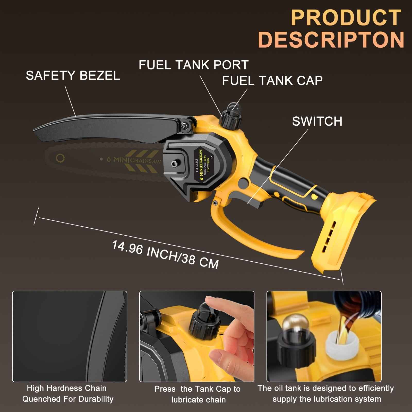6 Inch Cordless Mini Chainsaw – 2× 21V Batteries | 880W Pure Copper Motor - 2 Chains - Garden Power Tools