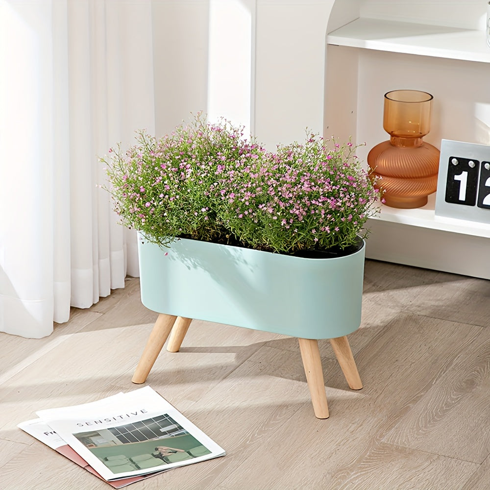 16.5" Self-Watering Flower Pot with Wooden Stand by Snagg A Pot