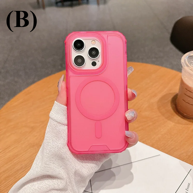 3 in 1 Magsafe Heavy Duty Armor Case - for IPhone 16 Series - B - Rose Red / For iPhone Pro Max - Phone Cases & Covers