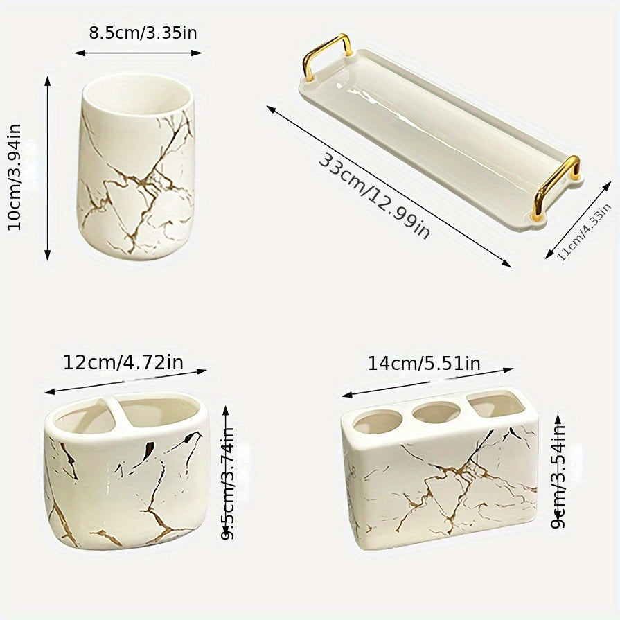 3 Piece Ceramic Marble Bathroom Accessory Set by Snagg A Bathroom Set