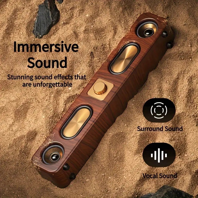 Retro Wood Grain Soundbar – Dual Wireless Speakers with USB, Card Slot & Mic Input by Snagg A Portable Speaker