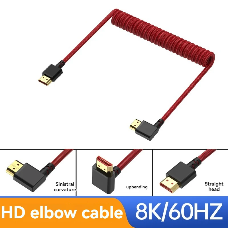 8K/4K Spring Coiled HDMI Cable with Elbow – For Digital Camera, Stabiliser & Monitor