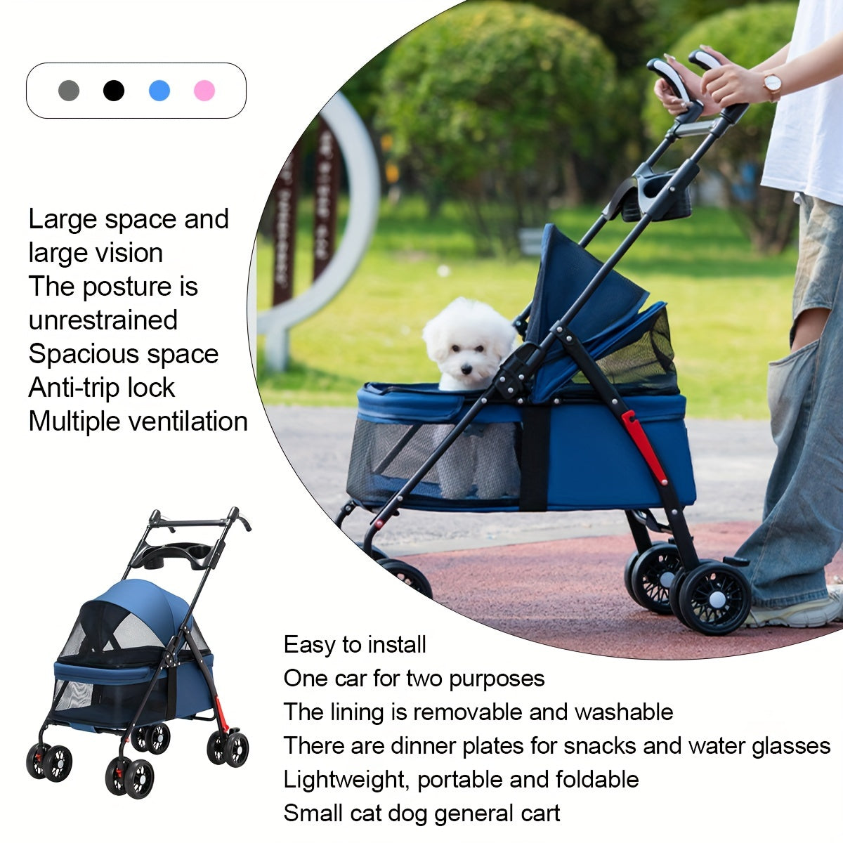 Foldable 4-Wheel Travel Carriage with Mesh Windows by Snagg A Pet Stroller