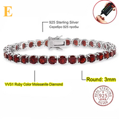 3.0mm D Color VVS1 Moissanite Tennis Bracelet - E / 3mm / 16cm / 925 Silvery - Bracelets
