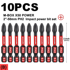 Impact Tough PH2 Phillips Screwdriver Bit Set – Magnetic S2 Steel Insert Driver Bits with Storage Case, 1"–6" Lengths
