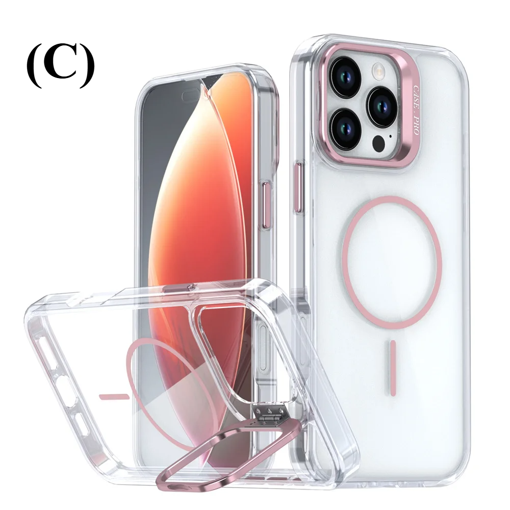 Invisible Lens Clear Acrylic Stand MagSafe Phone Case – iPhone 17 Series - C - Rose Gold / iPhone17 - Cases & Covers