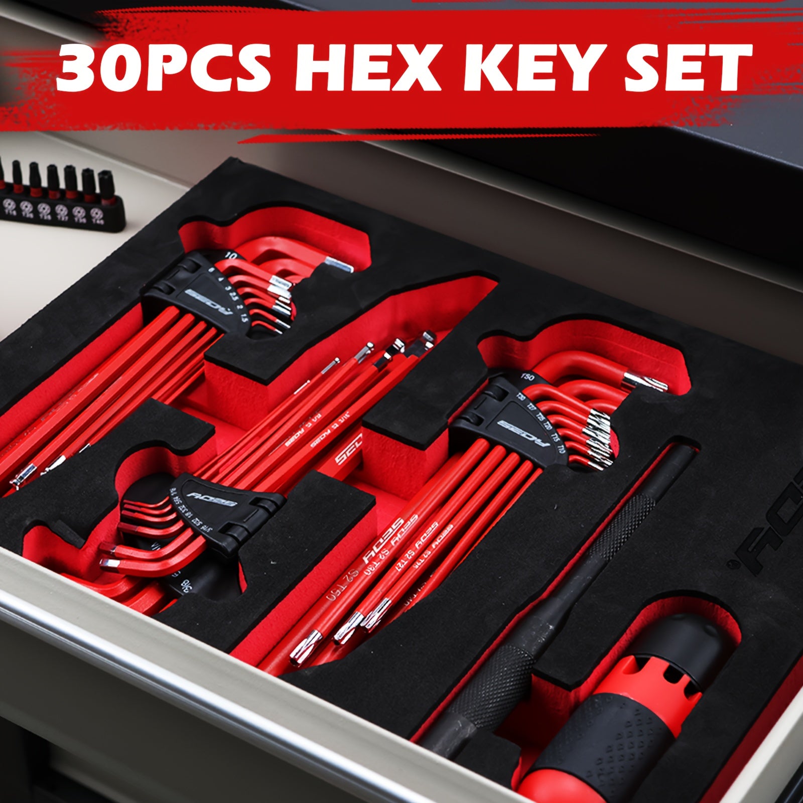 30-Piece Long Arm Hex & Torx Key Wrench Set