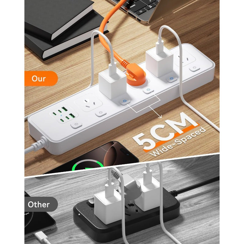 Powerboard with USB | 5 Outlets & 6 Fast Charging Ports (1.8m) by Snagg An Extension Cable