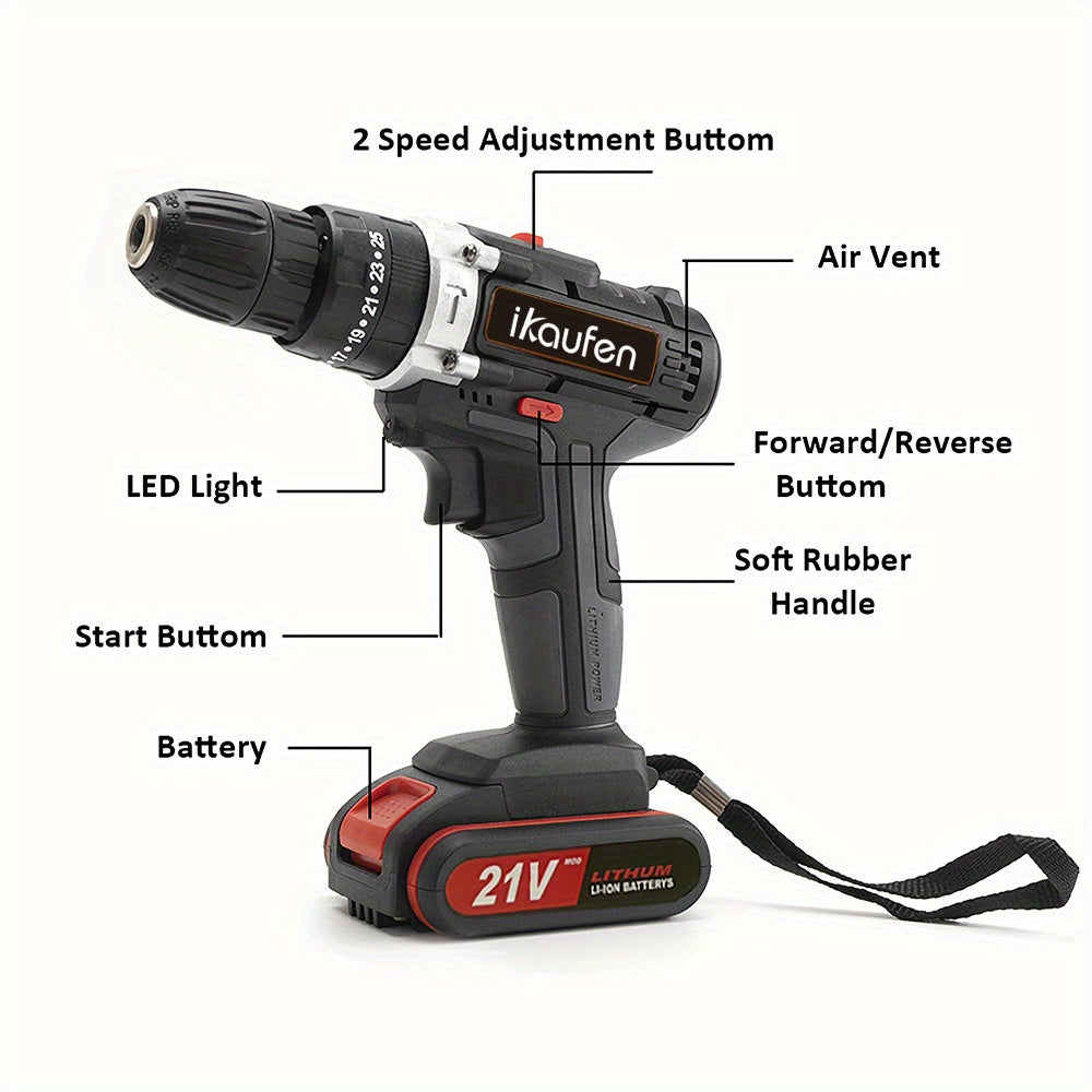 21V Cordless Electric Drill Set
