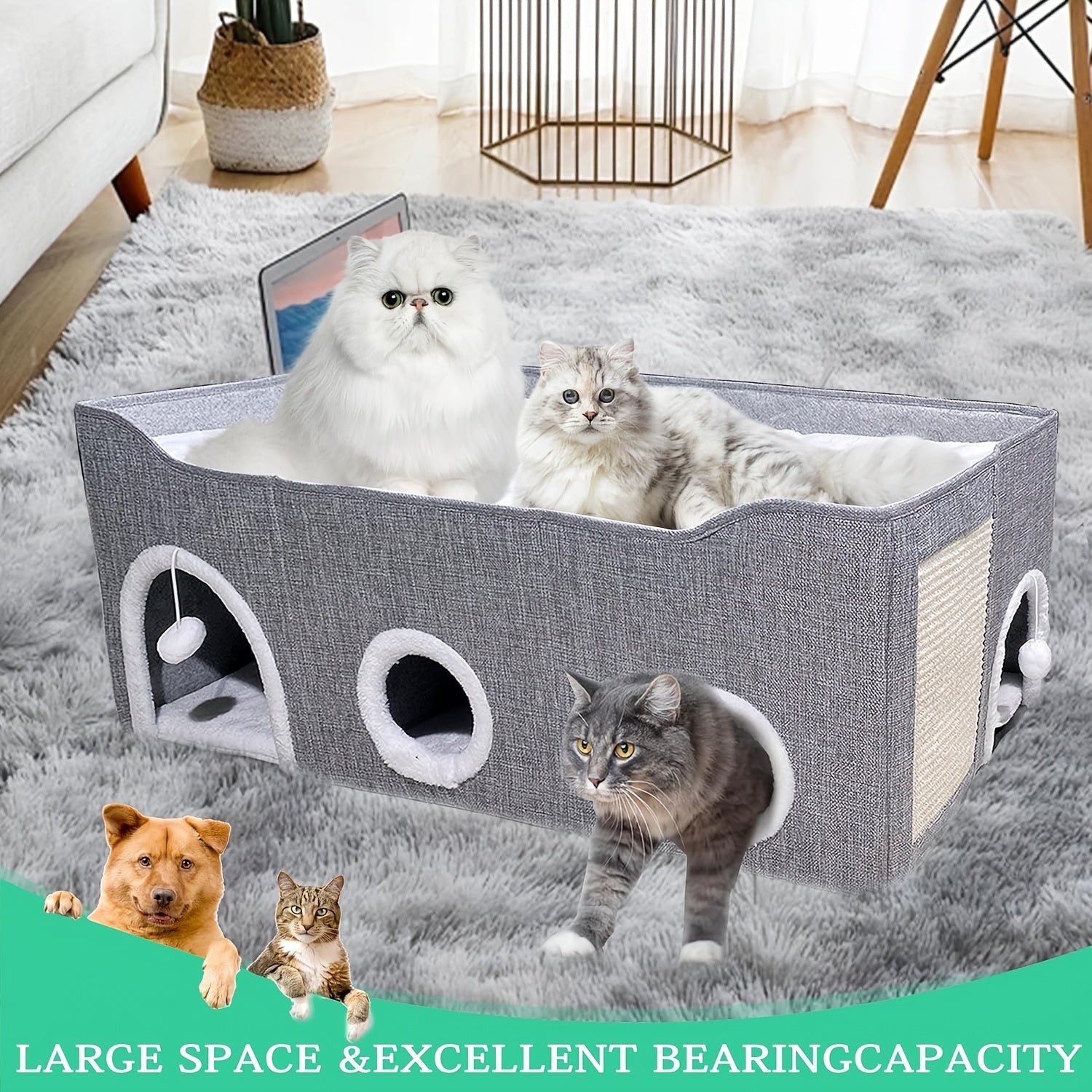 Large Collapsible Cat House with Dual Caves & Play Ball by Snagg A Cave