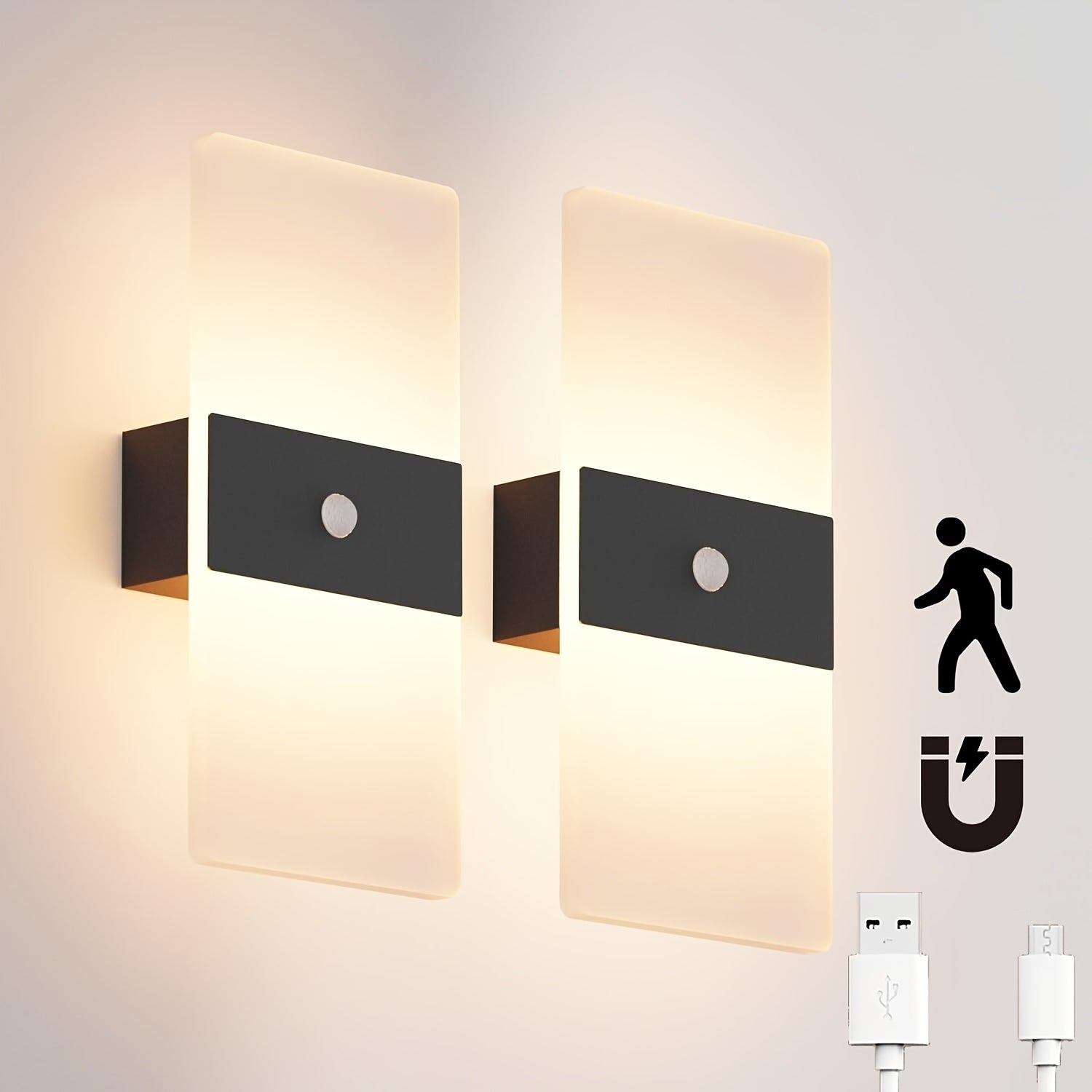 2pcs Rechargeable Magnetic Night Lights by Snagg A Wall Light