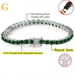 3.0mm D Color VVS1 Moissanite Tennis Bracelet - G / 3mm / 16cm / 925 Silvery - Bracelets