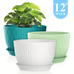 3pcs 12" Plastic Planters with Trays by Snagg A Pot