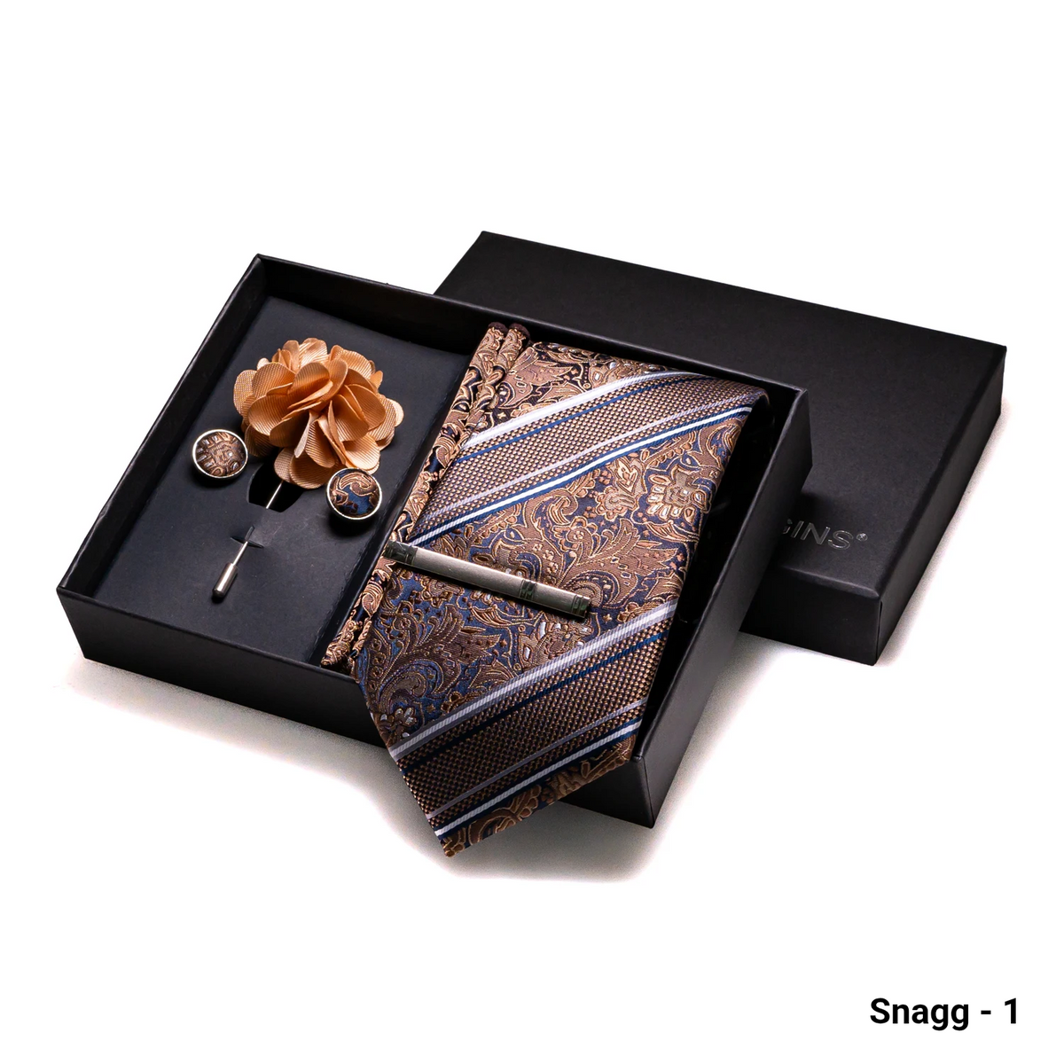 8cm Paisley & Stripe Necktie with Handkerchief & Cufflinks