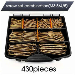 430 Piece Wood Screw Set (25–70mm Assorted Sizes) - pieces - Power Tools Gadget