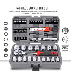 1/4" & 3/8" Ratchet Socket & Torque Wrench Set – Cr-V Steel Sockets & Screwdriver Bits for Automotive & Home Repair