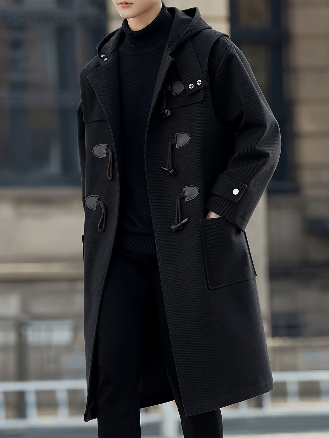 Men’s Casual Long-Length Tweed Coat with Hood & Horn Buttons by Snagg A Coat