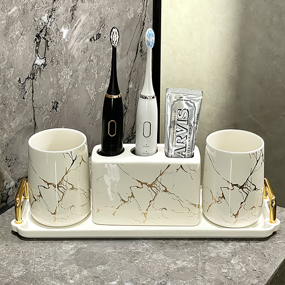 3 Piece Ceramic Marble Bathroom Accessory Set by Snagg A Bathroom Set