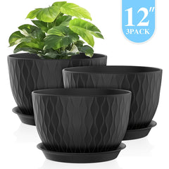 3pcs 12" Plastic Planters with Trays by Snagg A Pot