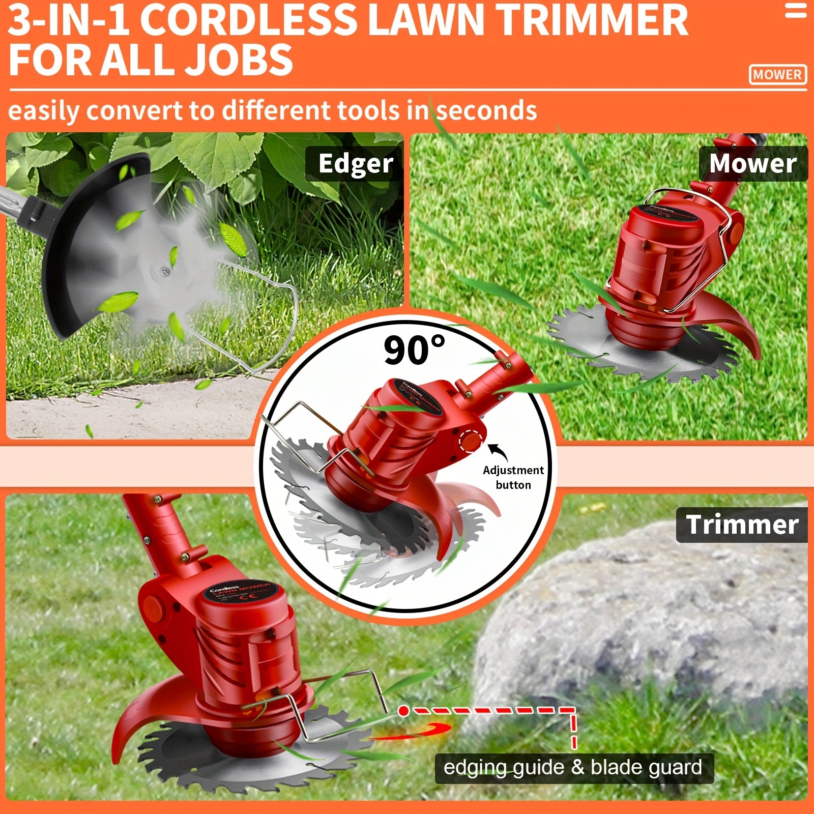 Cordless 21V 3-in-1 Lawn Trimmer