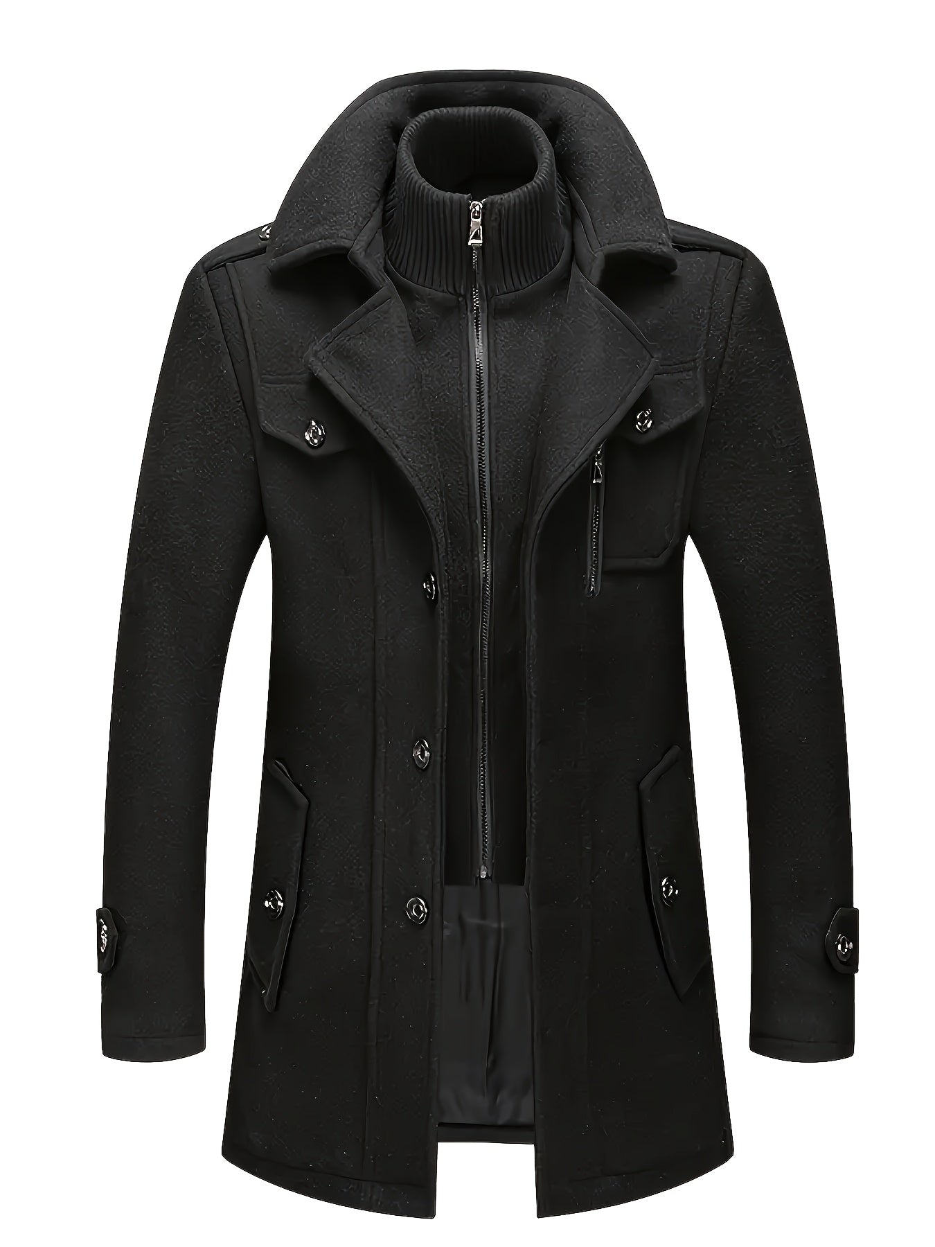 Men’s Elegant Double Collar Wool-Blend Trench Coat by Snagg A Coat