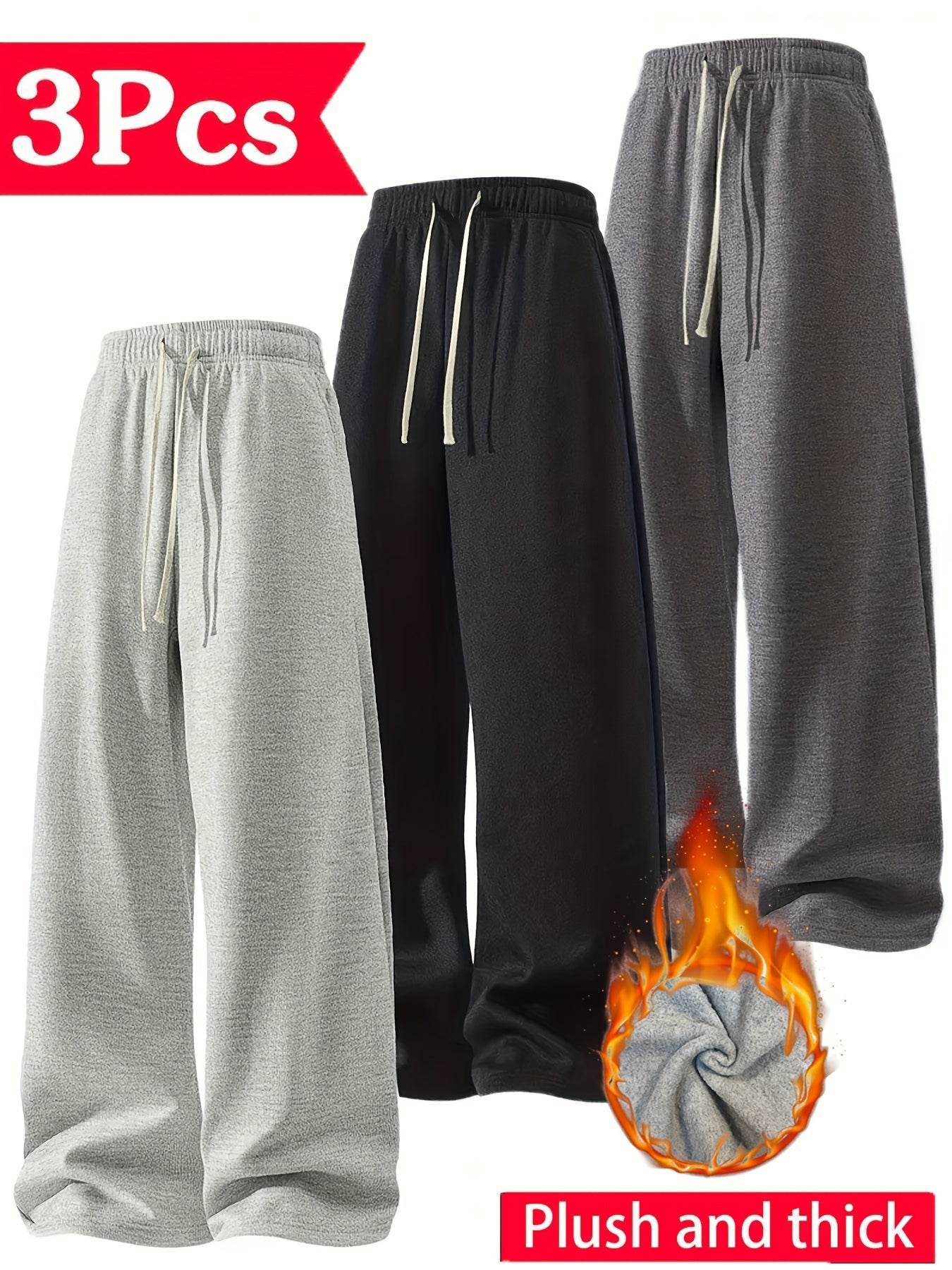 3pcs Men’s Fleece-Lined Track Pants - SnaggIt