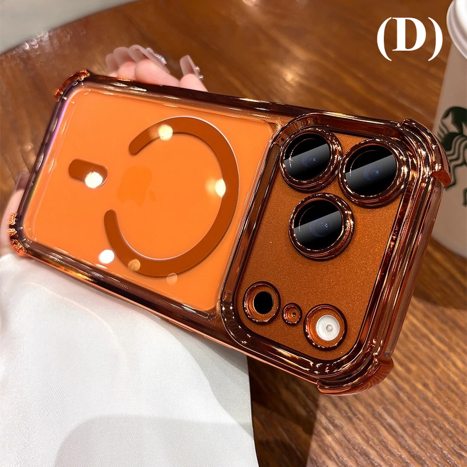 Transparent Airbag Magsafe Shockproof Case for iPhone 16 Series - D - Orange / Pro Max - Phone Cases & Covers