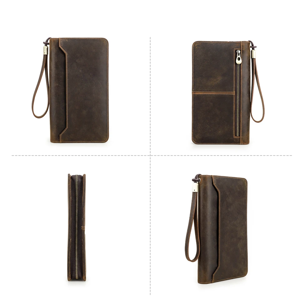 Genuine Leather Family Passport Clutch Wallet with Card Holder & Phone Pocket