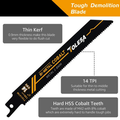 5PCS Heavy Metal Cutting Reciprocating Saw Blades – 6" & 9" 14TPI Bi-Metal with Cobalt