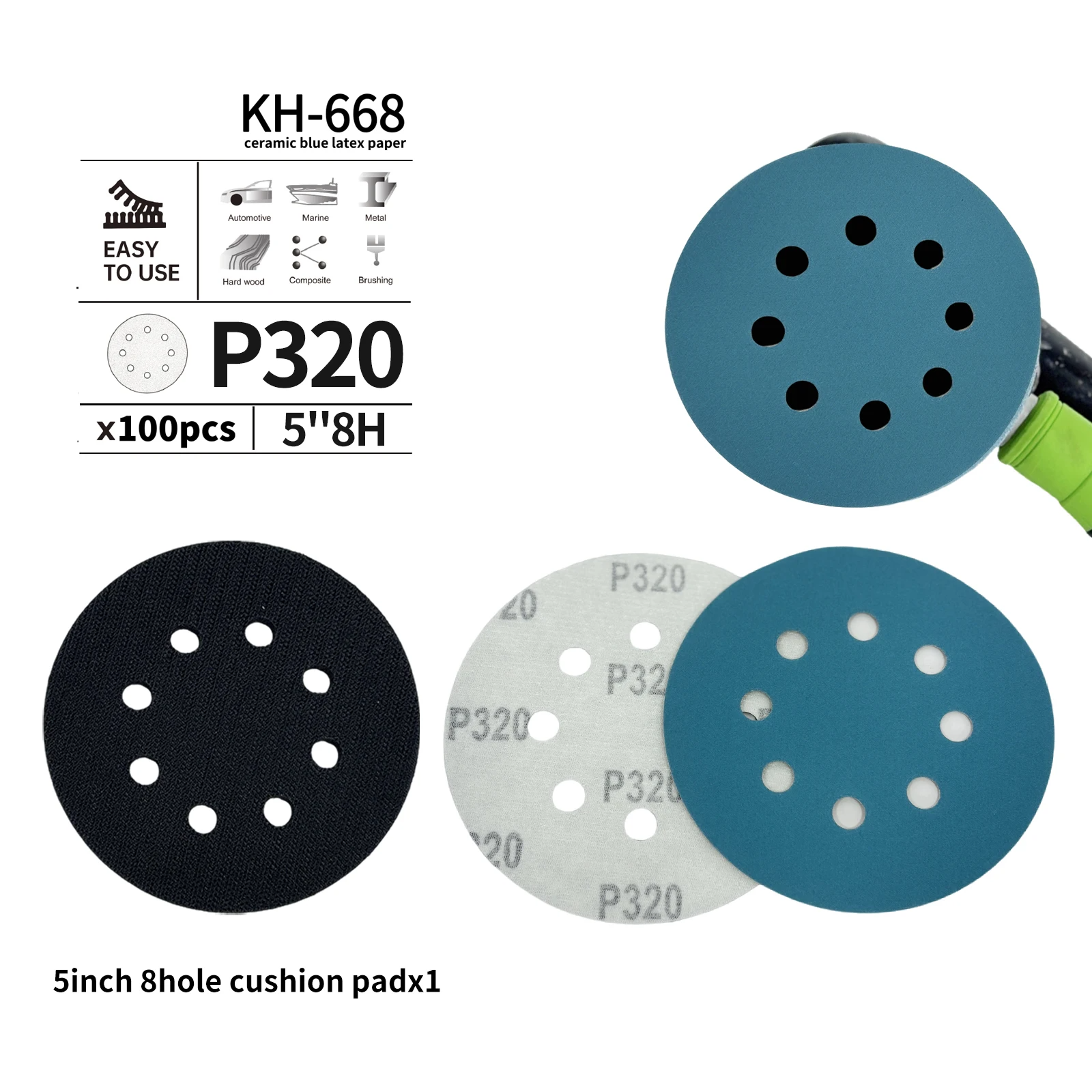 5 Inch 8-Hole Ceramic Sanding Discs | Flocked Hook & Loop 80–320 Grit Grinding Polishing Disc 100pcs