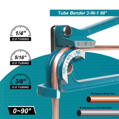 3 IN 1 Mini Hand Tube Bender – 1/4" 5/16" 3/8" Copper, Aluminum, Brass & Thin Steel Pipes