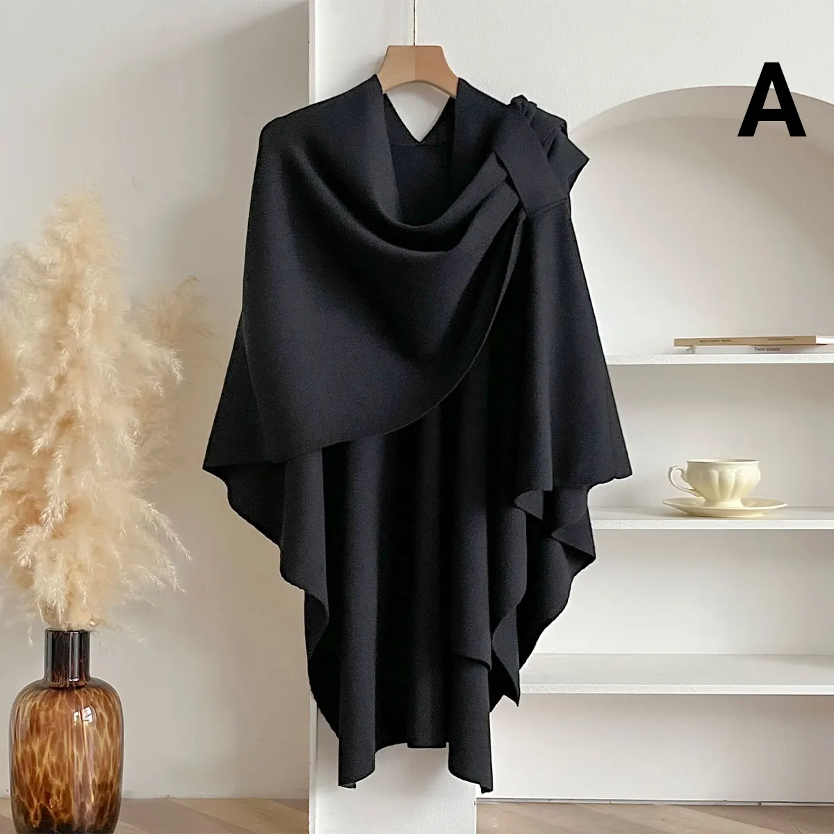 Women’s Double Sided Winter Poncho - A - Black - Others In Fashion