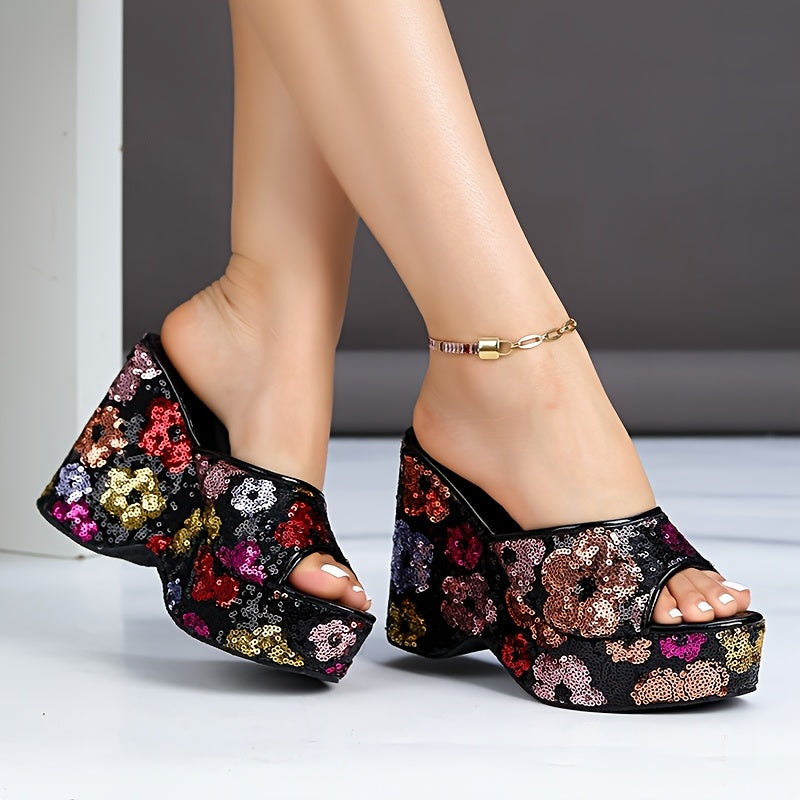 Women’s Floral Sequin Wedge Sandals by Snagg A Sandal