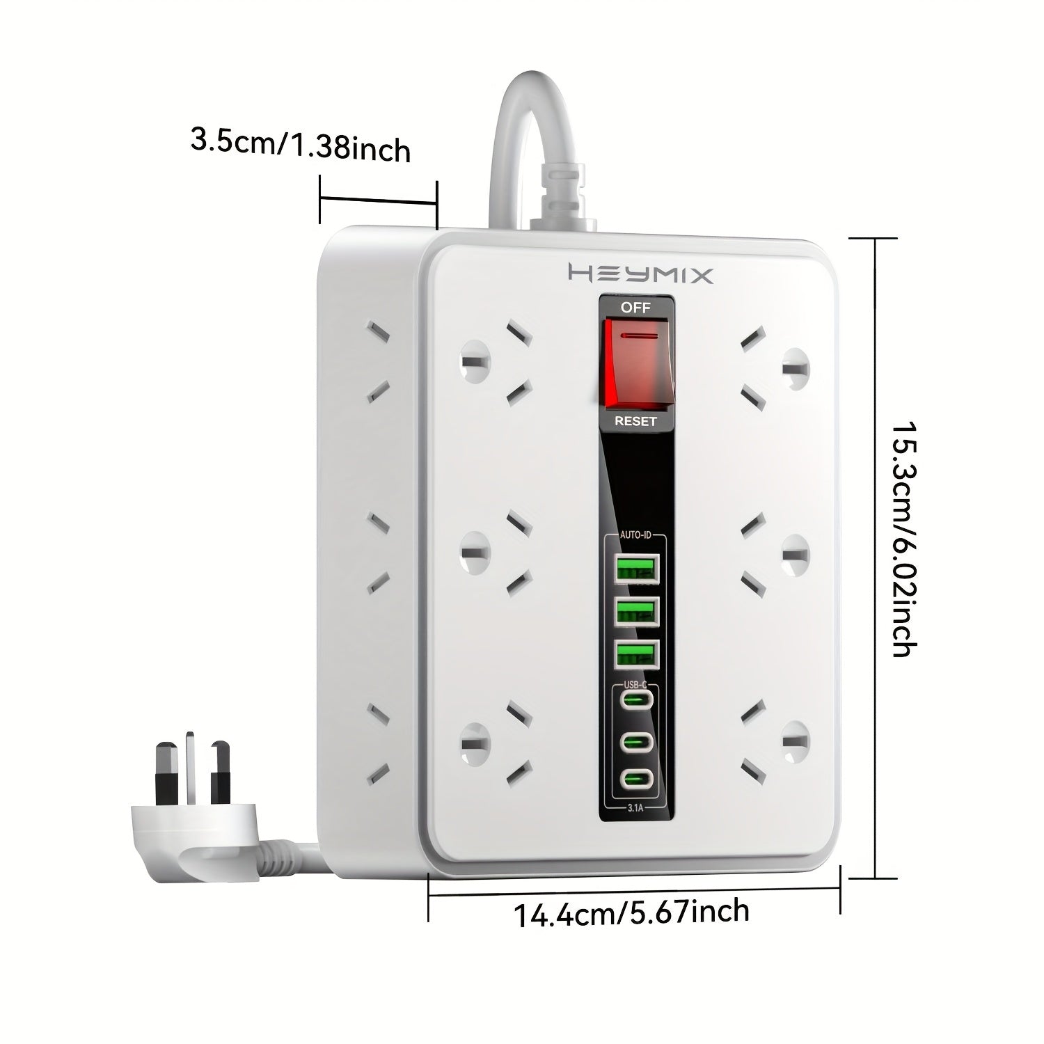 18-in-1 Powerboard with USB-C | Surge Protector Power Strip (2m Extension) by Snagg An Extension Cable