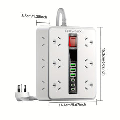 18-in-1 Powerboard with USB-C | Surge Protector Power Strip (2m Extension) by Snagg An Extension Cable