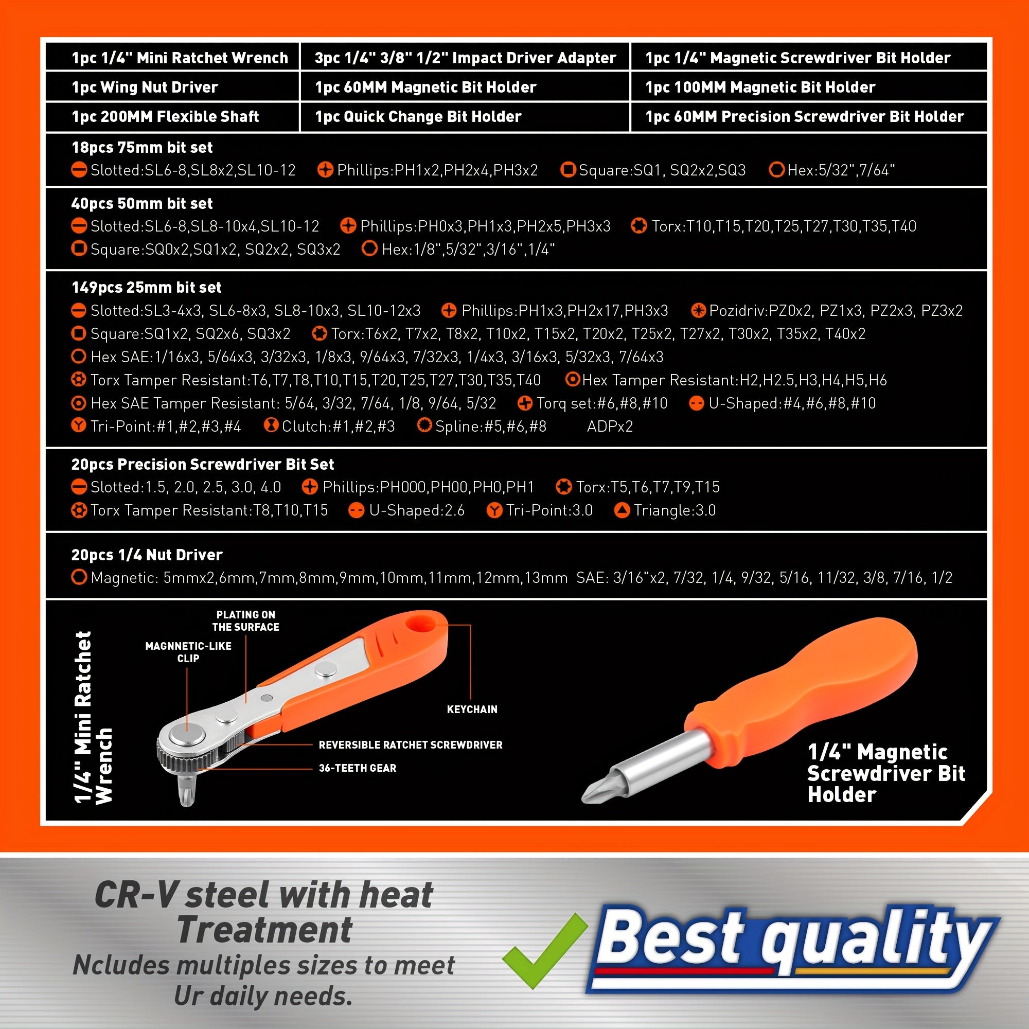 258pcs Screwdriver & Bit Set
