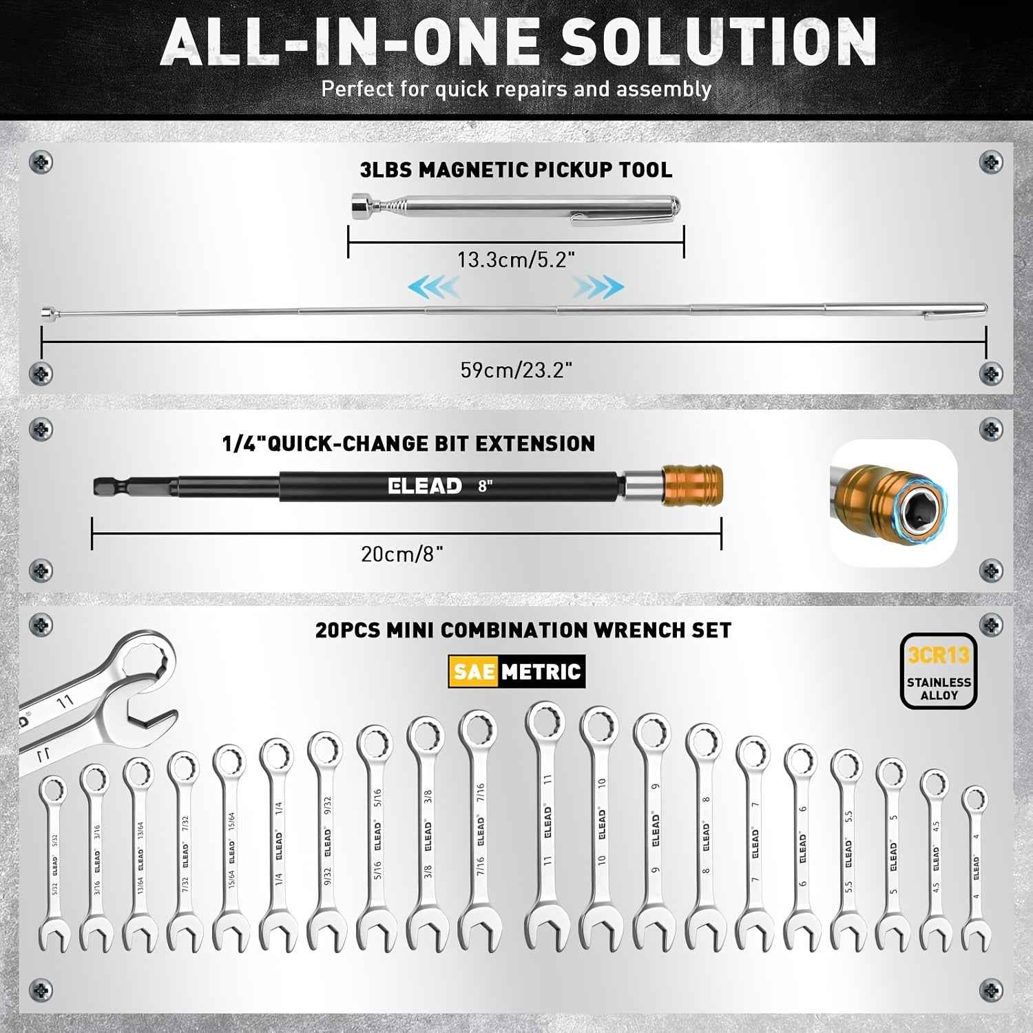 58 Pcs Magnetic Impact Nut Driver Set – Metric & SAE | Universal Socket, Magnetic Pickup Tool, Quick-Change Extension