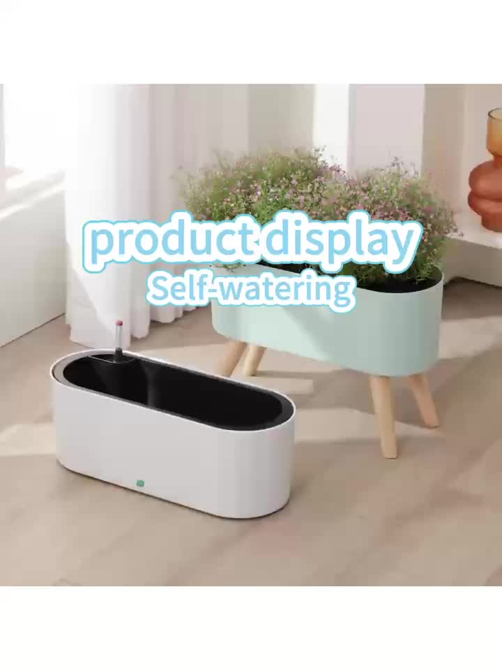 16.5" Self-Watering Flower Pot with Wooden Stand by Snagg A Pot