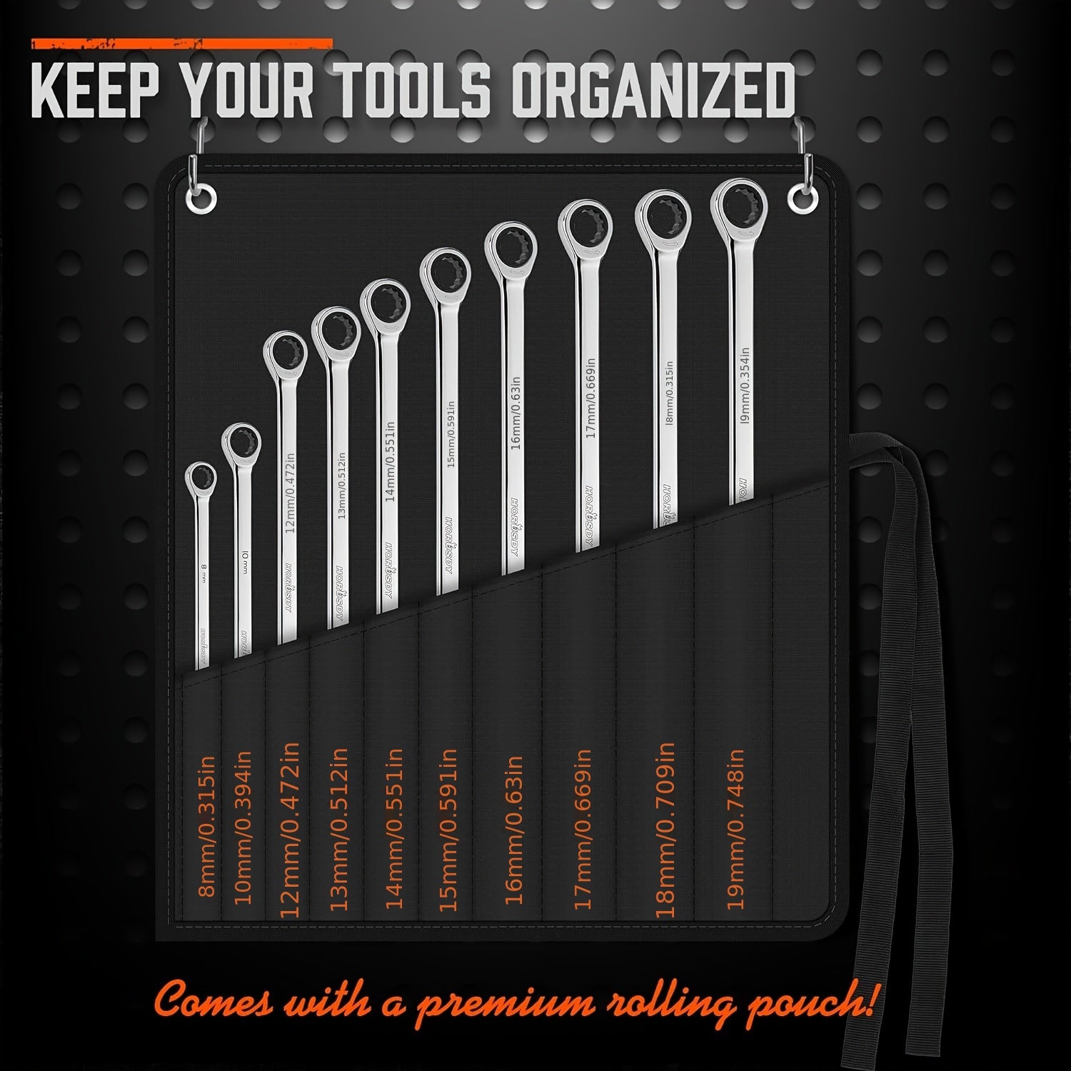 9-Piece Extra Long Ratchet Spanner Set