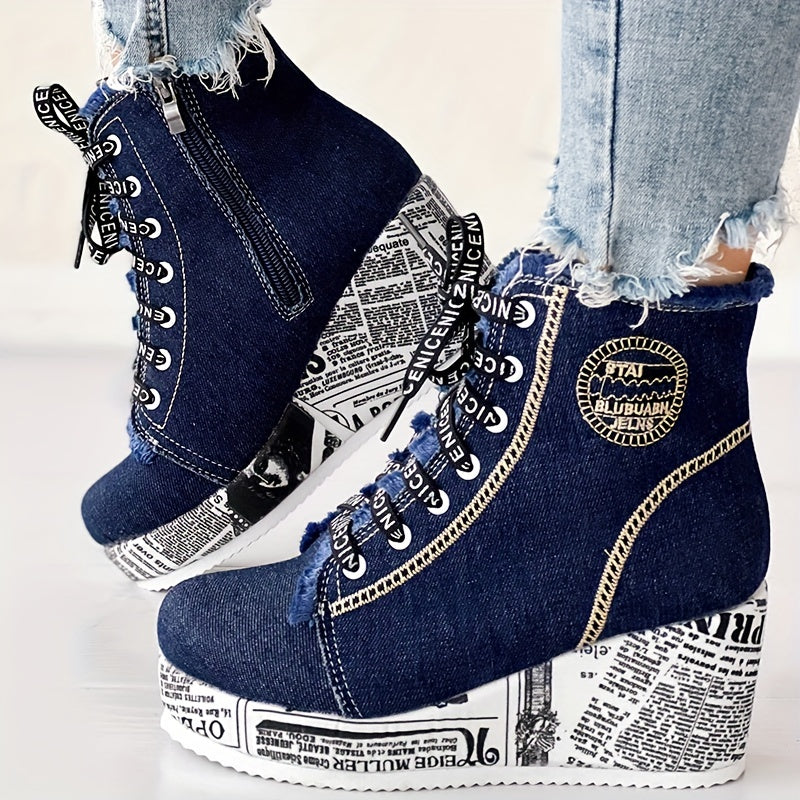 Women’s Solid Color Denim Lace-Up Boots by Snagg A Shoes